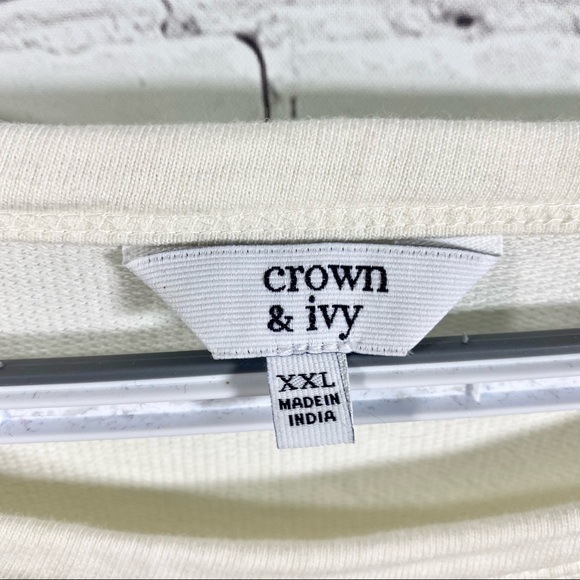 Crown & Ivy Cream Lightweight Sweatshirt w Pom Poms XXL - Picture 6 of 7